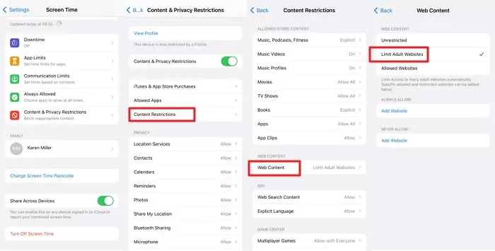 Limiter les sites web pour adultes sur l'iPhone