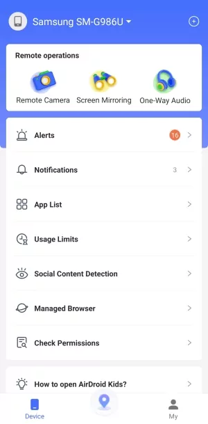 AirDroid Parental Control interface