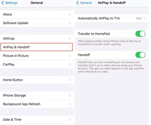 ajustes de AirPlay en iPhone