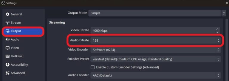 change Audio Bitrate in OBS