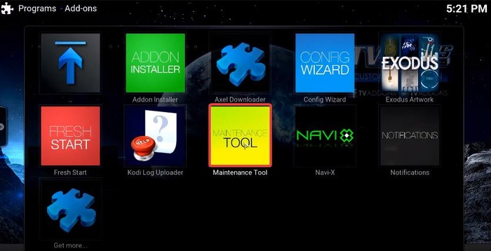 Maintenance Tool in Kodi