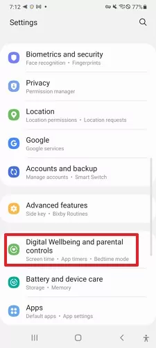 click on Digital Wellbeing and parental controls