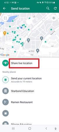 click on share live location button