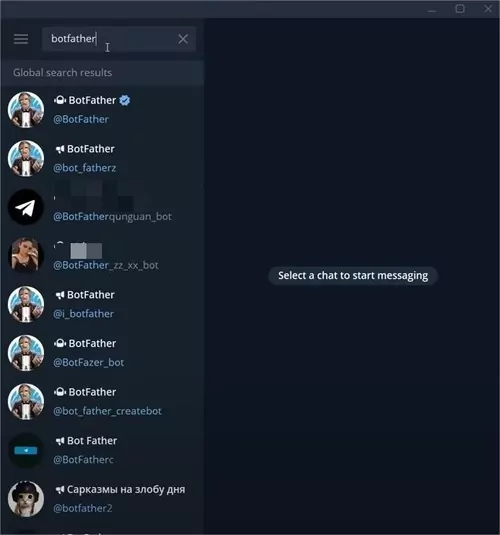 search for bot father in Telegram