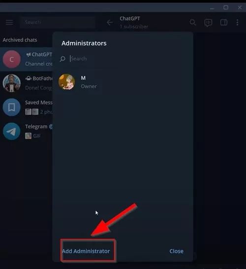 add admin for Telegram channel