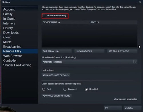 disable Remote Play on Steam