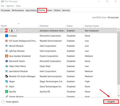 disable startup programs on Windows
