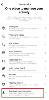 download your information on Instagram