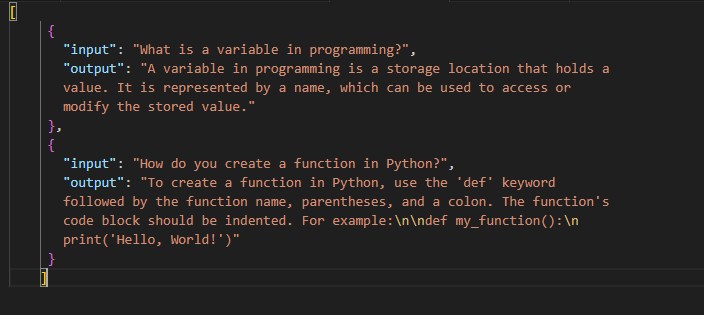 gather dataset using the JSON example