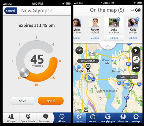 Glympse location tracking
