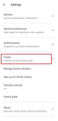 Google Play settings