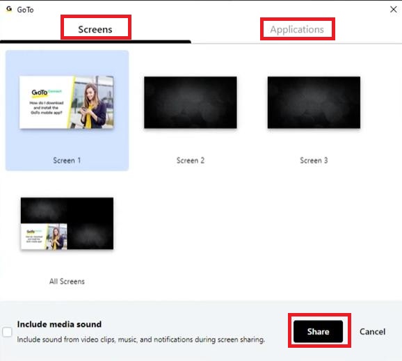 GoTo Meeting Share Screens or Apps