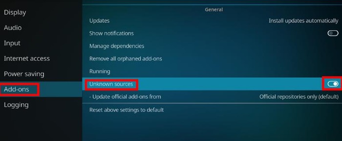 turn on Unknown Sources on Kodi