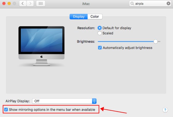 AirPlay settings on Mac