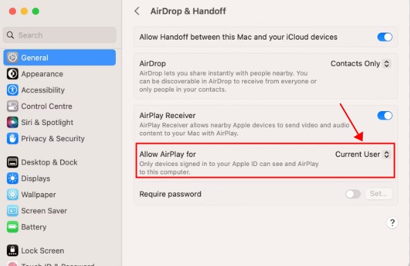 choose who can AirPlay to this Mac