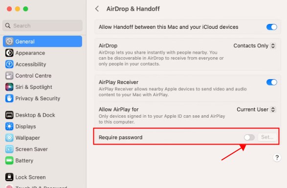 configure password for AirPlay