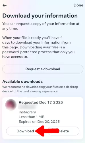 Descarga tu información en Instagram