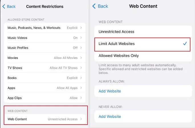 Limita Sitios Web para Adultos