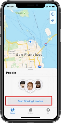 fonctionnalités de partage de localisation sur Find My