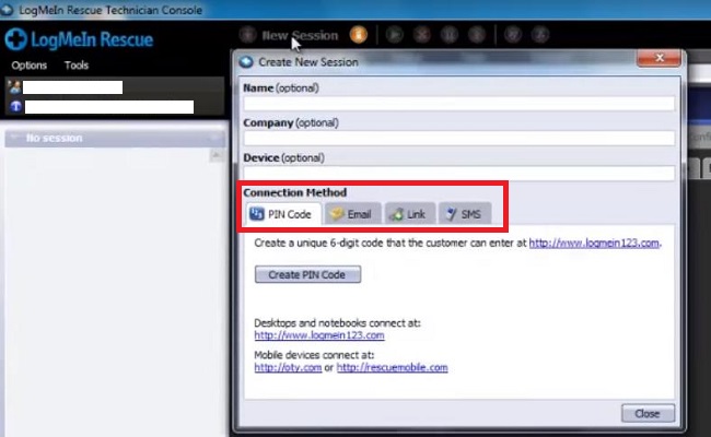 LogMeIn Rescue Connection Method