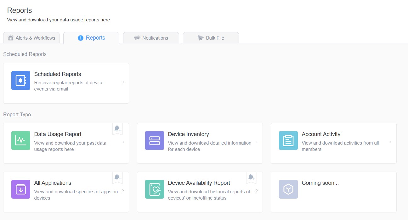 reports for monitoring Android devices