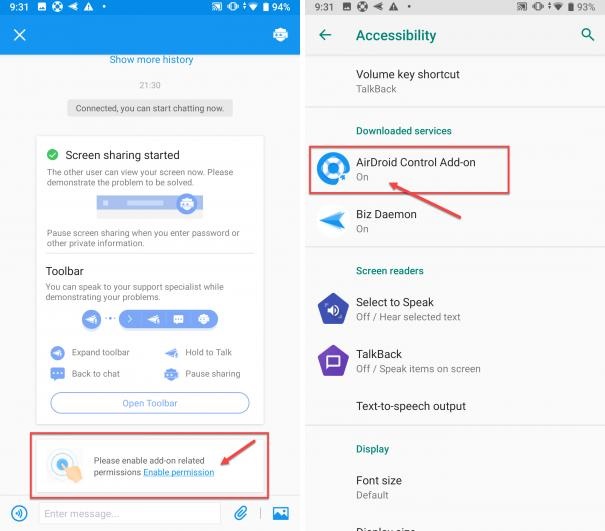 AirDroid Remote Support Enable permission
