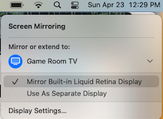 AirPlay Mac to TV from menu bar