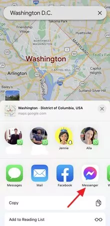 select share location to Messenger