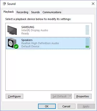 establecer la televisión como dispositivo de salida predeterminado