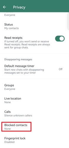 pulsa en contactos bloqueados