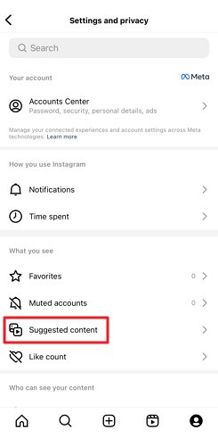 appuyez sur Contenu suggéré