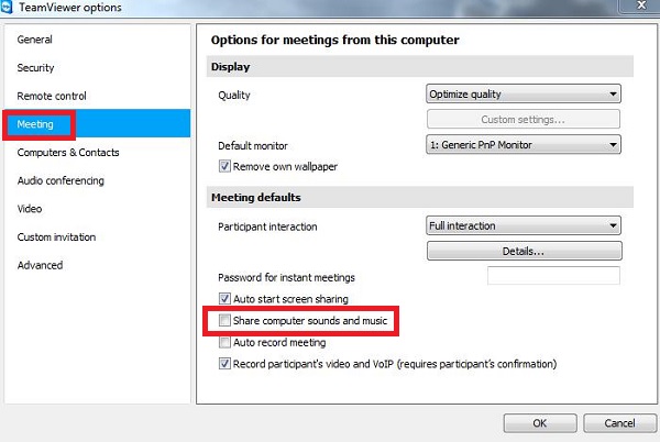 TeamViewer Share computer sounds and music