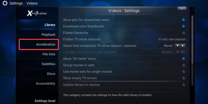 Acceleration on Kodi