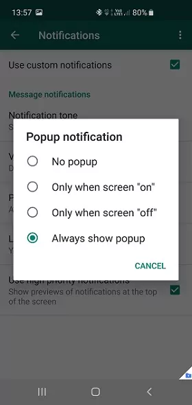use WhatsApp popup
