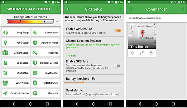 Where's My Droid location tracking