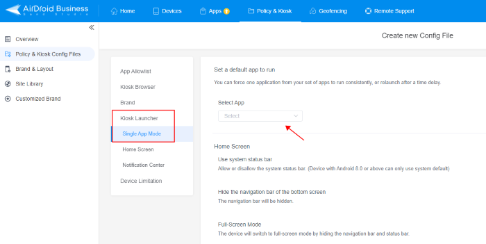 Mode Kiosque Airdroid business application unique
