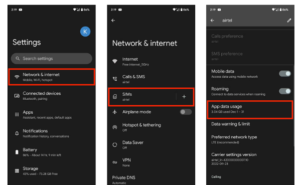 check data usage on Android phones