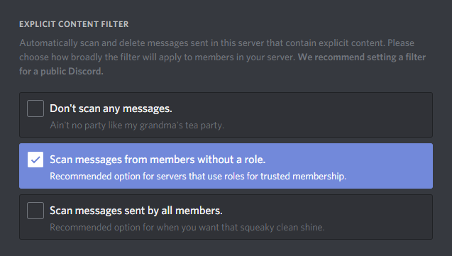 filtro de contenido explícito en Discord