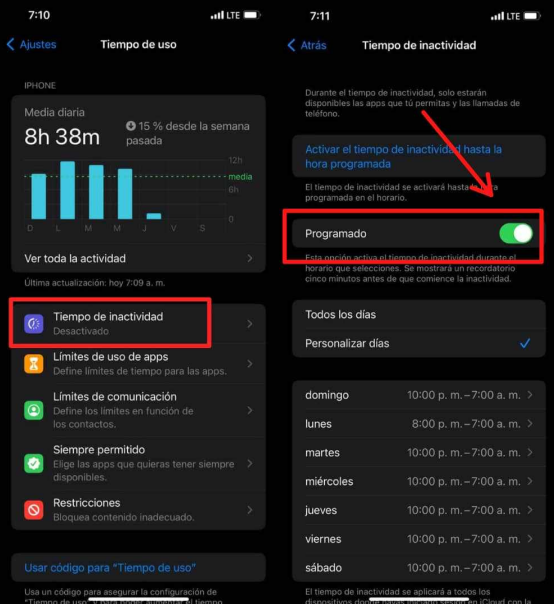 tiempo de inactividad