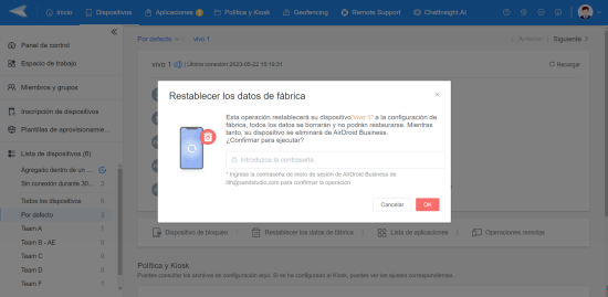 restablecer los datos de fábrica