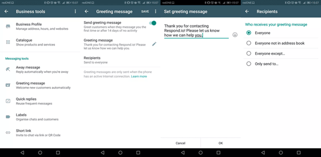 set up greeting message