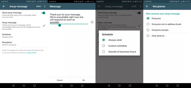 setup whatsapp away message
